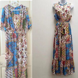 Calvin Klein 2‑Peace outfit Floral Patchwork Maxi Dress and Cover Up Size L NWT